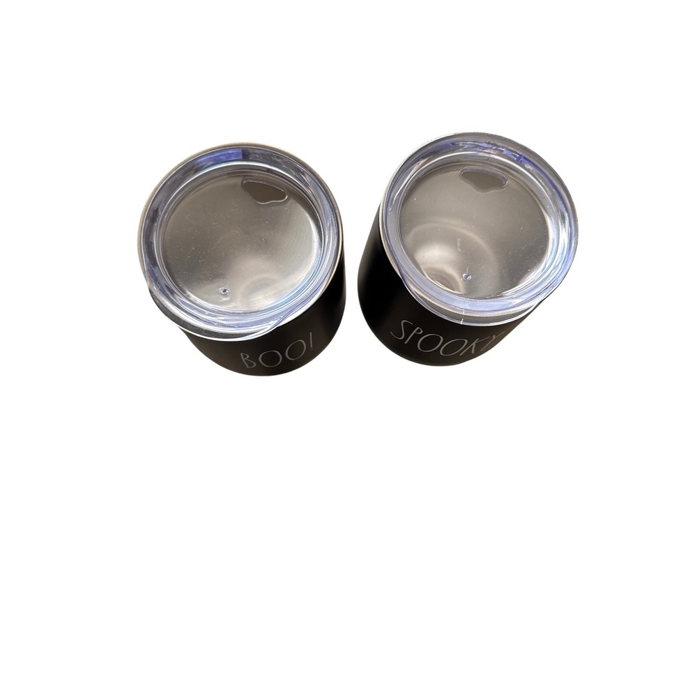 Rae Dunn Halloween Boo Spooky Matte Black Insulated Wine Tumbler Set of 2 Lids - Picture 2 of 4